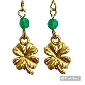 Shamrock Earrings Gold Plated Irish 4 Leaf Clover Luck Celtic St. Patricks Day